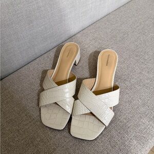 Reformation Cream Croc-Embossed Mules